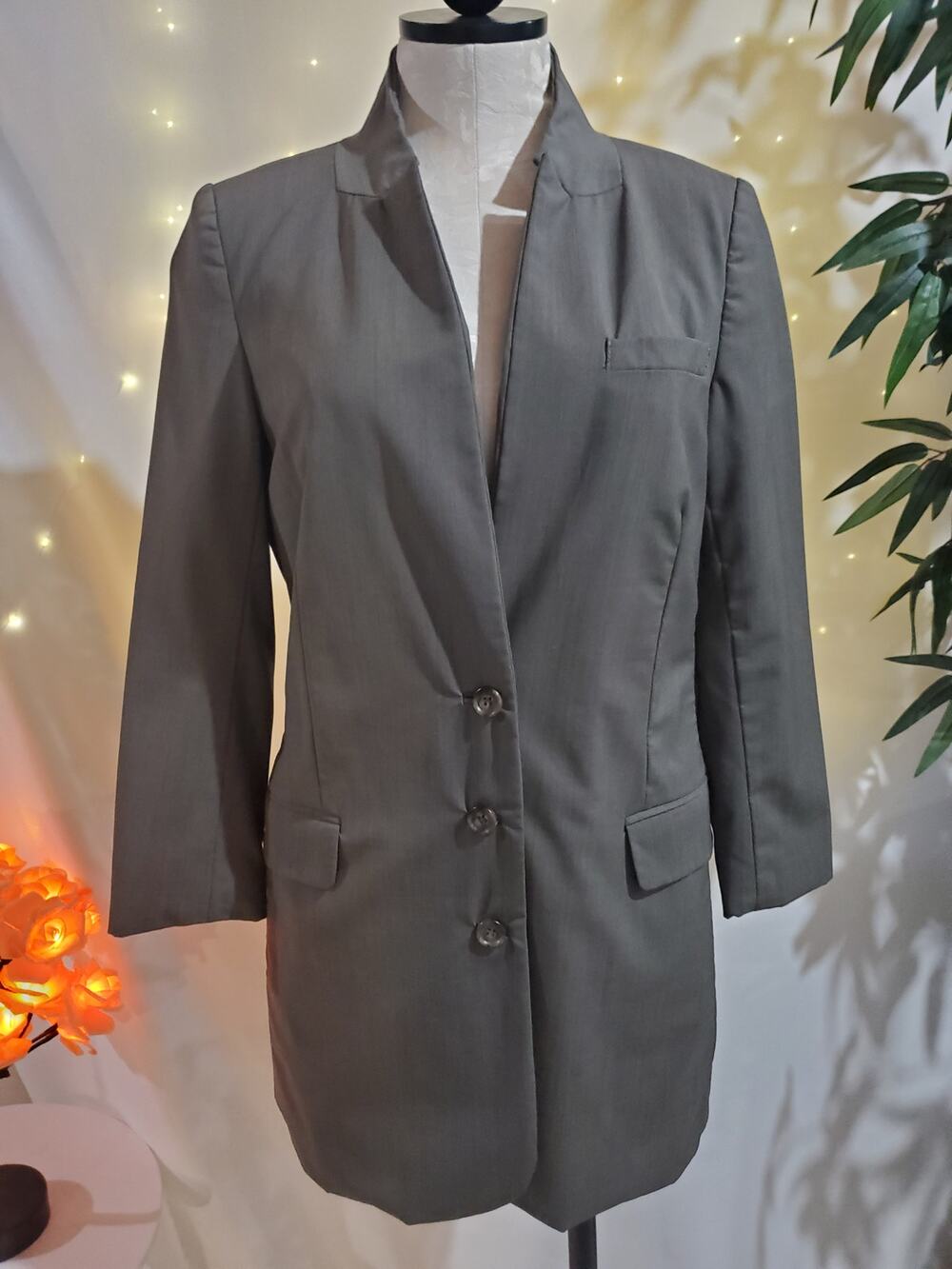 Elizabeth and James Wool Long Oversized Gray Blazer Jacket Womens Size 4 Career